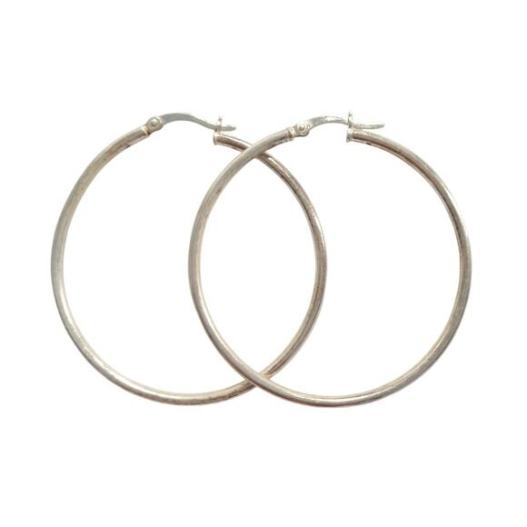 SU IN 925 Sterling Silver Round Hoop Huggie Earrings Large Classic Signed Lot - Picture 2 of 9